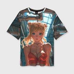 Футболка оверсайз женская Рыжая девушка на фоне труб, цвет: 3D-принт