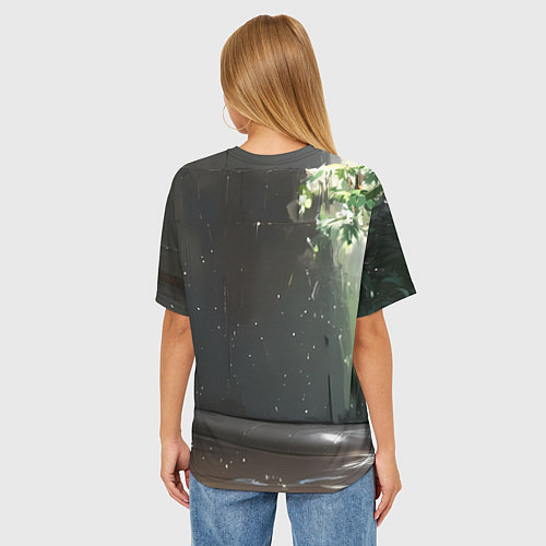 Женская футболка оверсайз Брюнетка в воде под дождем / 3D-принт – фото 4