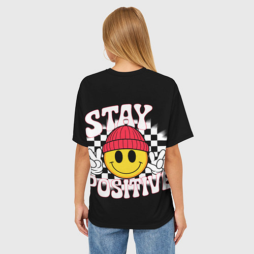 Женская футболка оверсайз Жёлтый смайл позитивный / 3D-принт – фото 4