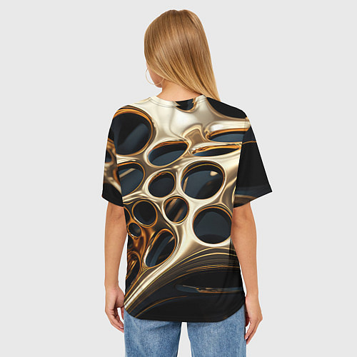 Женская футболка оверсайз Черно-золотая абстракция / 3D-принт – фото 4