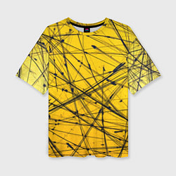 Футболка оверсайз женская Черные штрихи на желтом, цвет: 3D-принт
