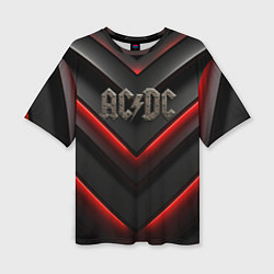 Футболка оверсайз женская ACDC лого из металла на черно-красной текстуре, цвет: 3D-принт