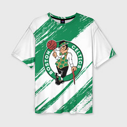 Футболка оверсайз женская Boston Celtics white and green, цвет: 3D-принт