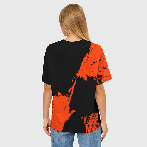 Женская футболка оверсайз Анахайм Дакс - оранжевая краска / 3D-принт – фото 4