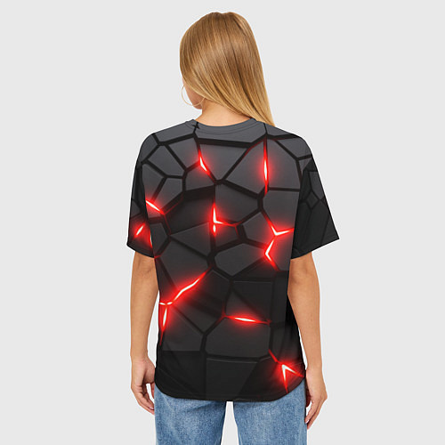Женская футболка оверсайз Красная неоновая броня / 3D-принт – фото 4
