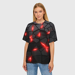 Футболка оверсайз женская Красная неоновая броня, цвет: 3D-принт — фото 2