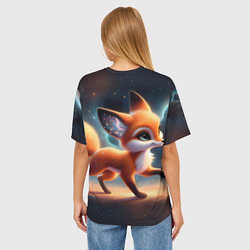 Женская футболка оверсайз Лиса бежит по космическому простору / 3D-принт – фото 4
