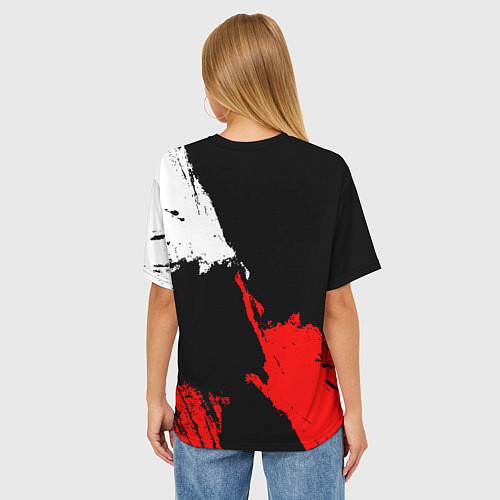 Женская футболка оверсайз Детройт Ред Уингз - брызги краска на черном фоне / 3D-принт – фото 4
