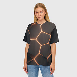 Футболка оверсайз женская Серая текстура из сот, цвет: 3D-принт — фото 2