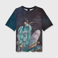 Женская футболка оверсайз Богомол акварельный