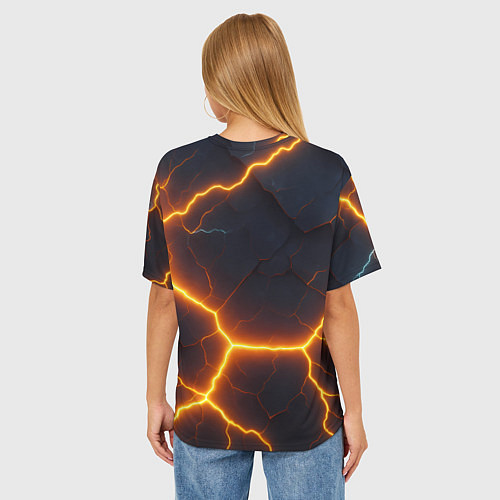 Женская футболка оверсайз Молнии и черные объемные плиты / 3D-принт – фото 4