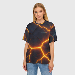 Футболка оверсайз женская Молнии и черные объемные плиты, цвет: 3D-принт — фото 2