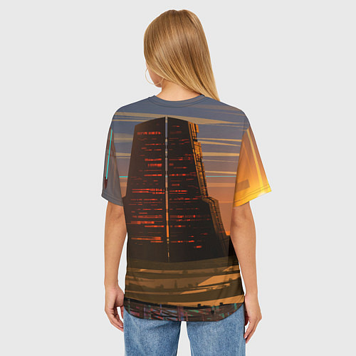 Женская футболка оверсайз Bones в халате с журавлями / 3D-принт – фото 4