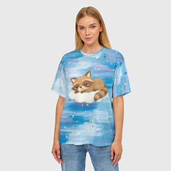 Футболка оверсайз женская Милый енот спит на облаке, цвет: 3D-принт — фото 2