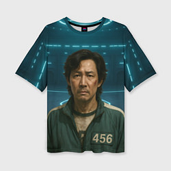 Женская футболка оверсайз Игрок 456 грустный - Игра в кальмара