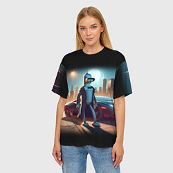 Футболка оверсайз женская Бендер с пистолетом - Нью-Йоркская мафия, цвет: 3D-принт — фото 2