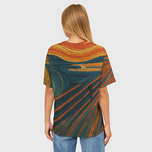 Женская футболка оверсайз Котик Крик - вязаный нейроарт / 3D-принт – фото 4