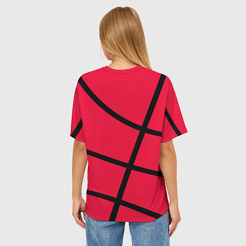 Женская футболка оверсайз Хьюстон Рокетс - текстура малинового мяча / 3D-принт – фото 4