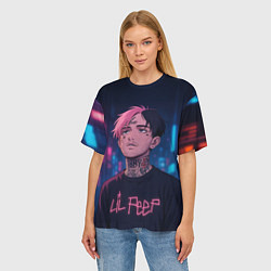 Футболка оверсайз женская LiL Peep - Неоновый аниме арт, цвет: 3D-принт — фото 2