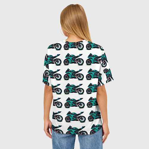Женская футболка оверсайз Motorbike light blue / 3D-принт – фото 4