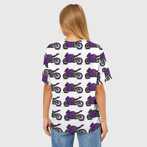 Женская футболка оверсайз Motorcycle purple / 3D-принт – фото 4