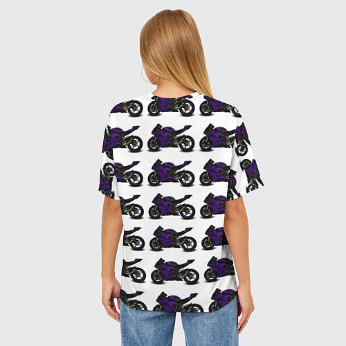 Женская футболка оверсайз The motorcycle is dark purple / 3D-принт – фото 4