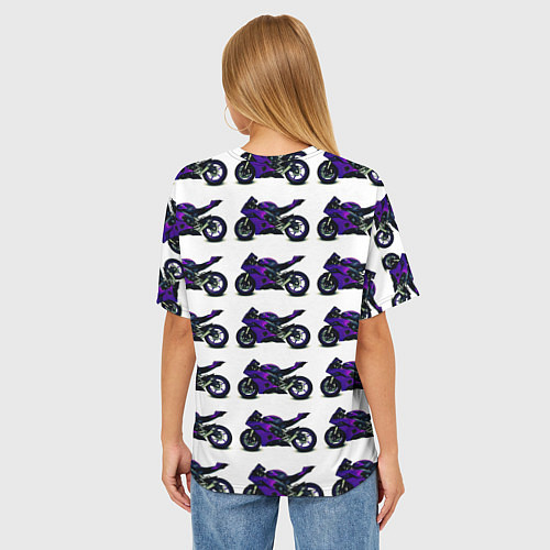 Женская футболка оверсайз Motorcycle purple gloss / 3D-принт – фото 4