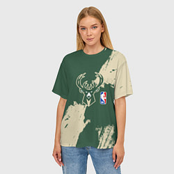 Футболка оверсайз женская Милуоки Бакс - разлитая краска, цвет: 3D-принт — фото 2