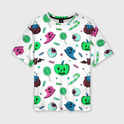 Футболка оверсайз женская Halloween light green pumpkin - паттерн, цвет: 3D-принт