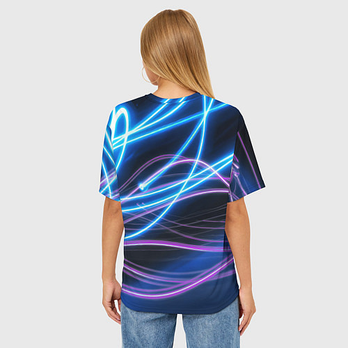 Женская футболка оверсайз Неоновая абстракция на темном / 3D-принт – фото 4