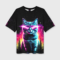 Футболка оверсайз женская Космический кот в очках, цвет: 3D-принт