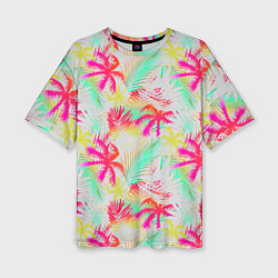 Футболка оверсайз женская Palm yellow pink, цвет: 3D-принт