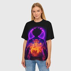 Футболка оверсайз женская Ванпис - неоновый Луффи, цвет: 3D-принт — фото 2