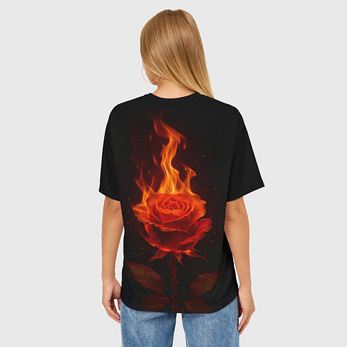 Женская футболка оверсайз Flaming rose / 3D-принт – фото 4