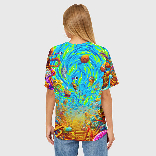 Женская футболка оверсайз Кошмарный сон Рика Санчеса - нейроарт фантазия / 3D-принт – фото 4