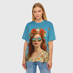 Футболка оверсайз женская Девушка в очках, цвет: 3D-принт — фото 2