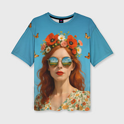 Футболка оверсайз женская Девушка в очках, цвет: 3D-принт