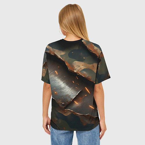 Женская футболка оверсайз ВМФ медведь у штурвала на фоне камуфляжа / 3D-принт – фото 4