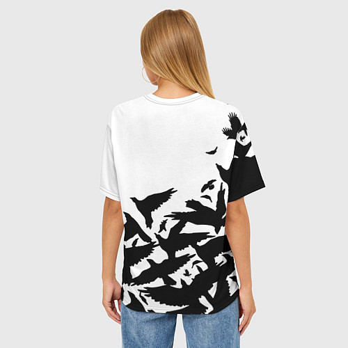 Женская футболка оверсайз Doom black crow logo / 3D-принт – фото 4