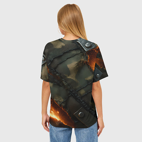 Женская футболка оверсайз Разорванный камуфляж с огнем / 3D-принт – фото 4