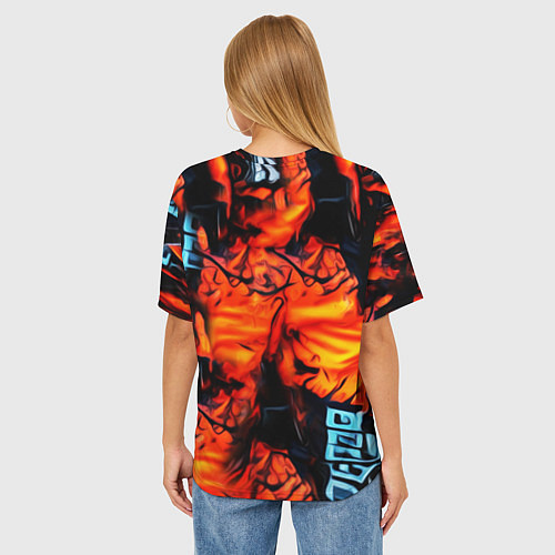 Женская футболка оверсайз Абстрактная текстура рыжего пламени / 3D-принт – фото 4