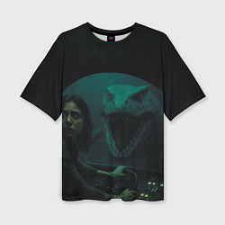 Футболка оверсайз женская Тилозавр нападает на батискаф с девушкой ужасы, цвет: 3D-принт