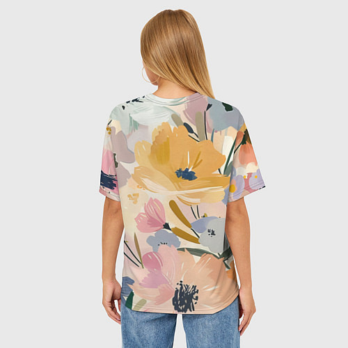 Женская футболка оверсайз Цветы акварель / 3D-принт – фото 4