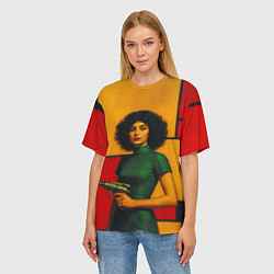 Футболка оверсайз женская Девушка с бластером ретрофутуризм поп-арт 1970-е, цвет: 3D-принт — фото 2