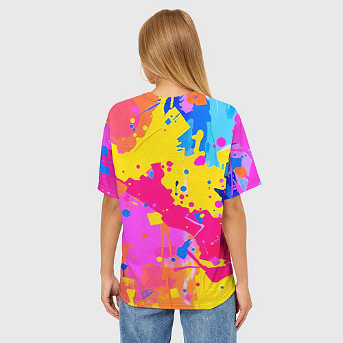Женская футболка оверсайз Яркие пятна акриловой краски на стене / 3D-принт – фото 4