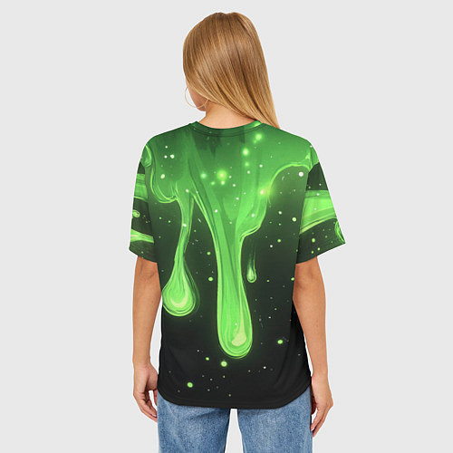 Женская футболка оверсайз XXXTentacion на фоне зеленой краски / 3D-принт – фото 4