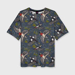 Футболка оверсайз женская Дятлы и цветы, цвет: 3D-принт