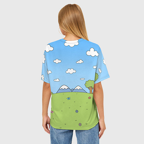 Женская футболка оверсайз Nirvana мультяшный стиль на поляне / 3D-принт – фото 4
