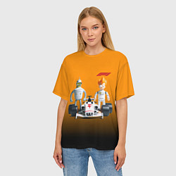 Футболка оверсайз женская Механик Бендер и пилот формулы 1 Фрай, цвет: 3D-принт — фото 2