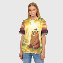Футболка оверсайз женская Птичка на голове медвежонка, цвет: 3D-принт — фото 2